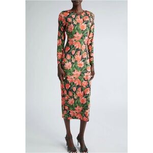 Carolina Herrera Floral Long Sleeve Midi Dress Medium Midnight Multi